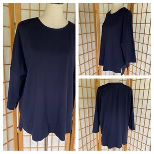 J.Jill Navy Ponte Knit Drop Sleeve Top SZ L